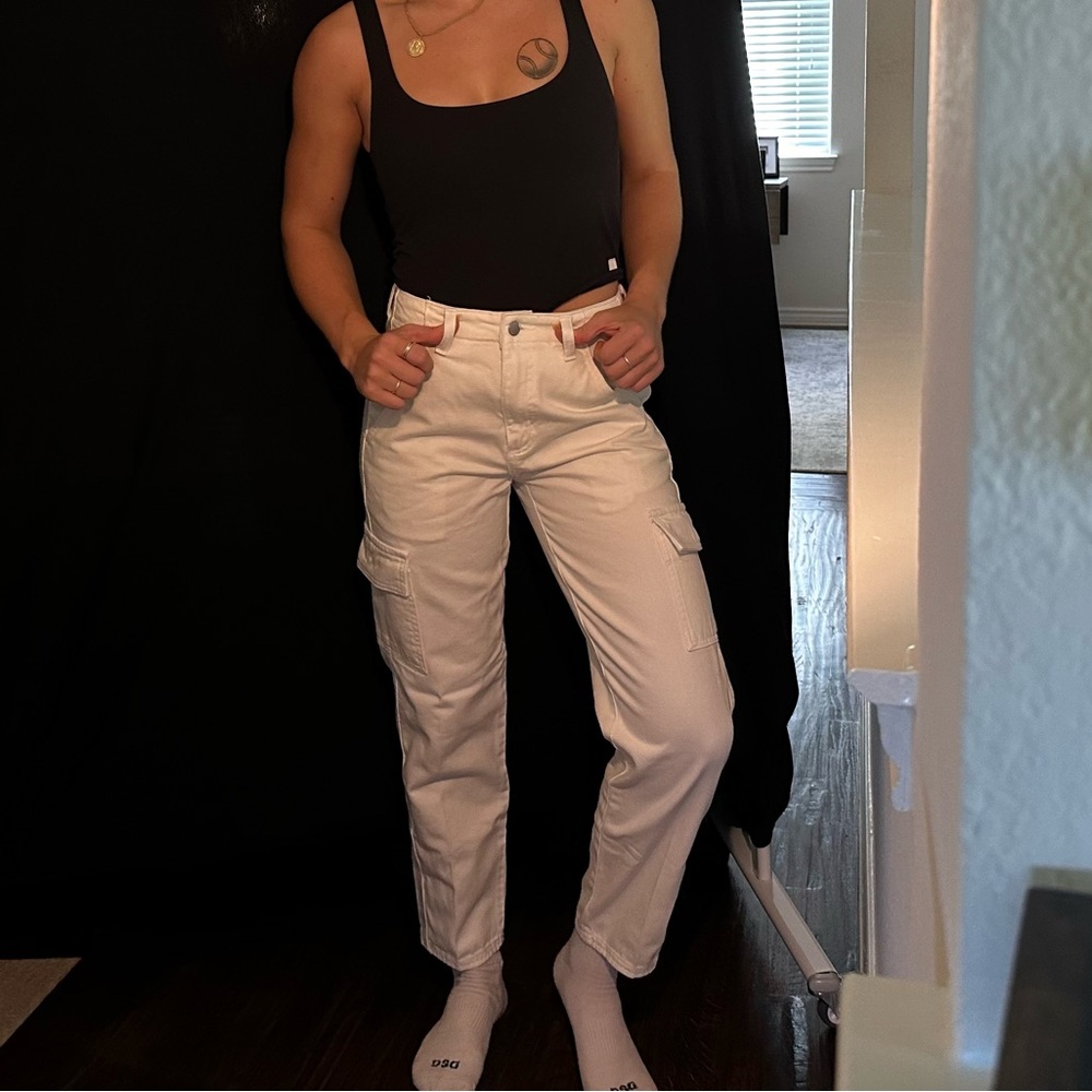 Straight Leg White Cargo Jeans